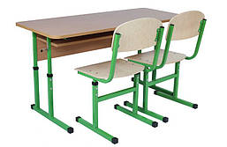 Комплект стіл учнівський 2-місний з полицею, №4-6+стілець Т-подібний, регул. за висотою №4-6.