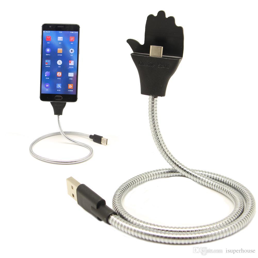 Металевий гнучкий кабель для заряджання + тримач для телефона у формі руки (Android/IOS)