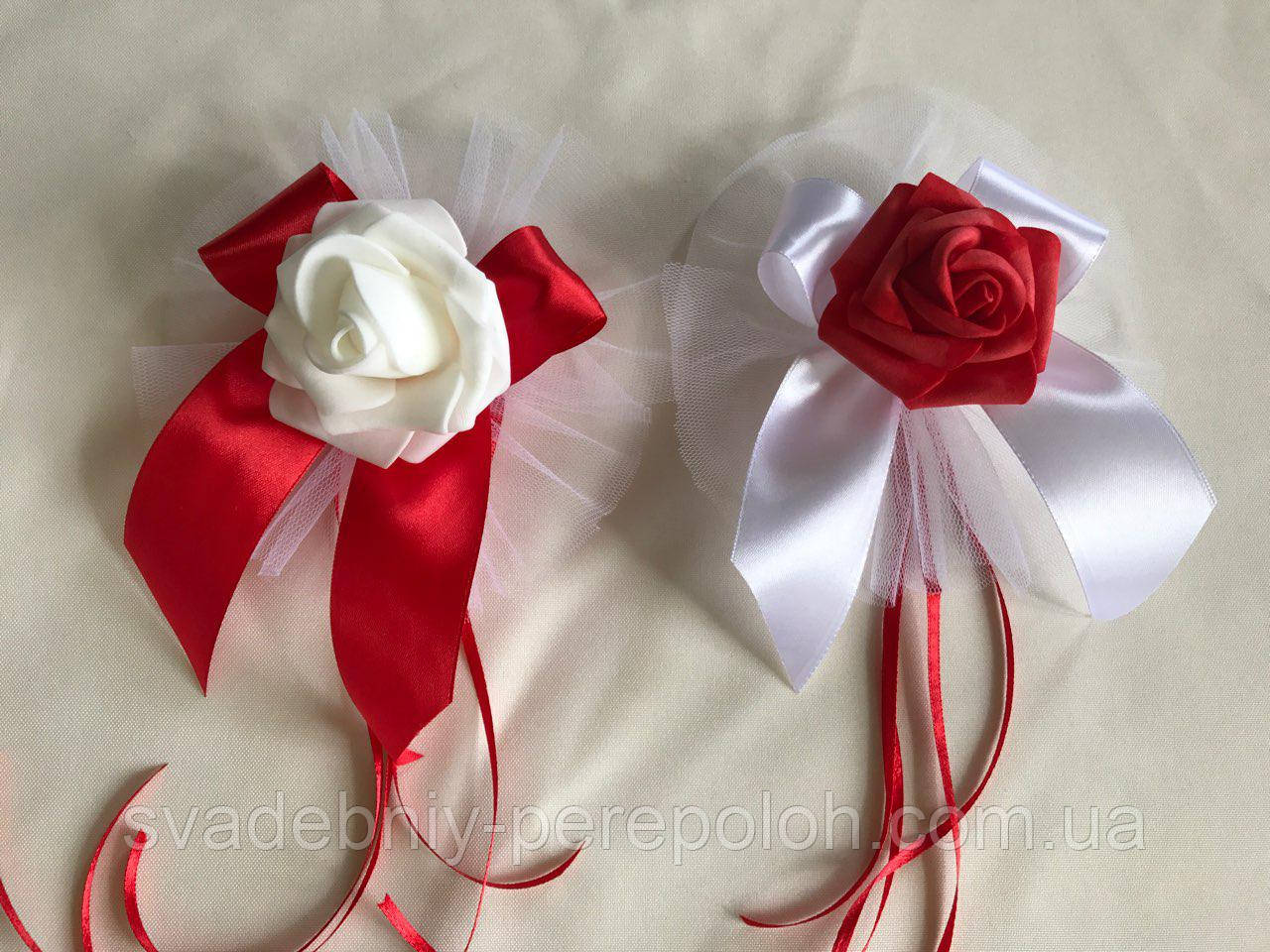 Розы с лентой украшение на ручку свадебного автомобиля (комплект 2 шт) - фото 1 - id-p695304347