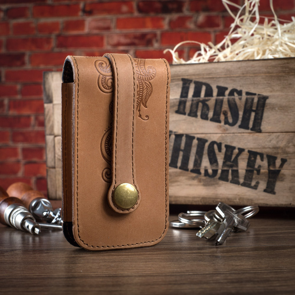 Ключниця шкіряна з художнім тисненням "Mehendi Classic" із матової вінтажної шкіри Crazy, фото 1