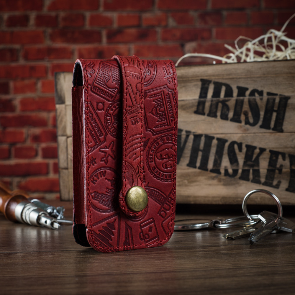 Ключниця кишенькова з художнім тисненням "Поїхали мандрувати!" з натуральної матової шкіри Crazy, фото 1