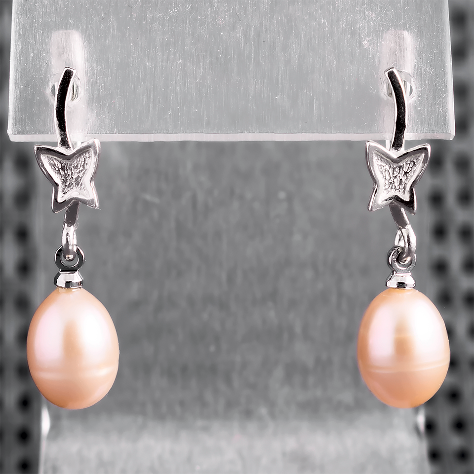 Перли персикові, срібло 925, сережки, 327СРЖ