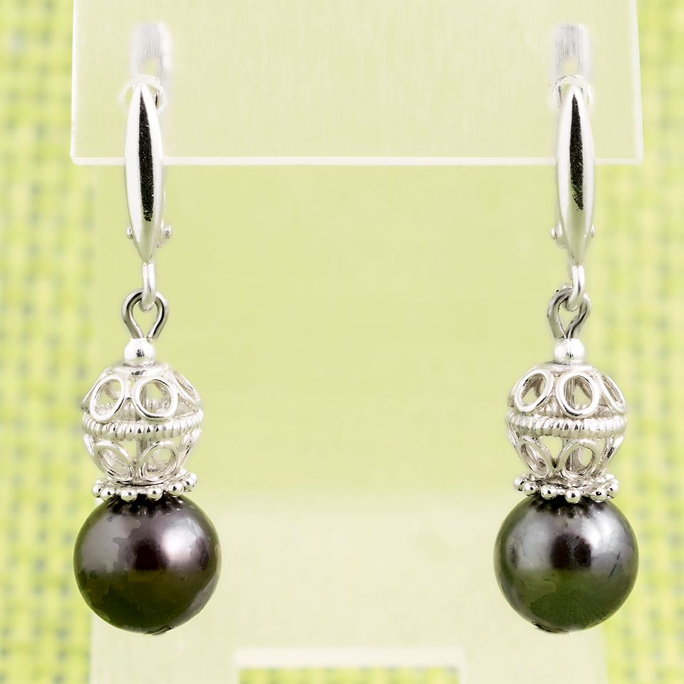 Перли шоколадні, срібло, сережки, 329СРЖ