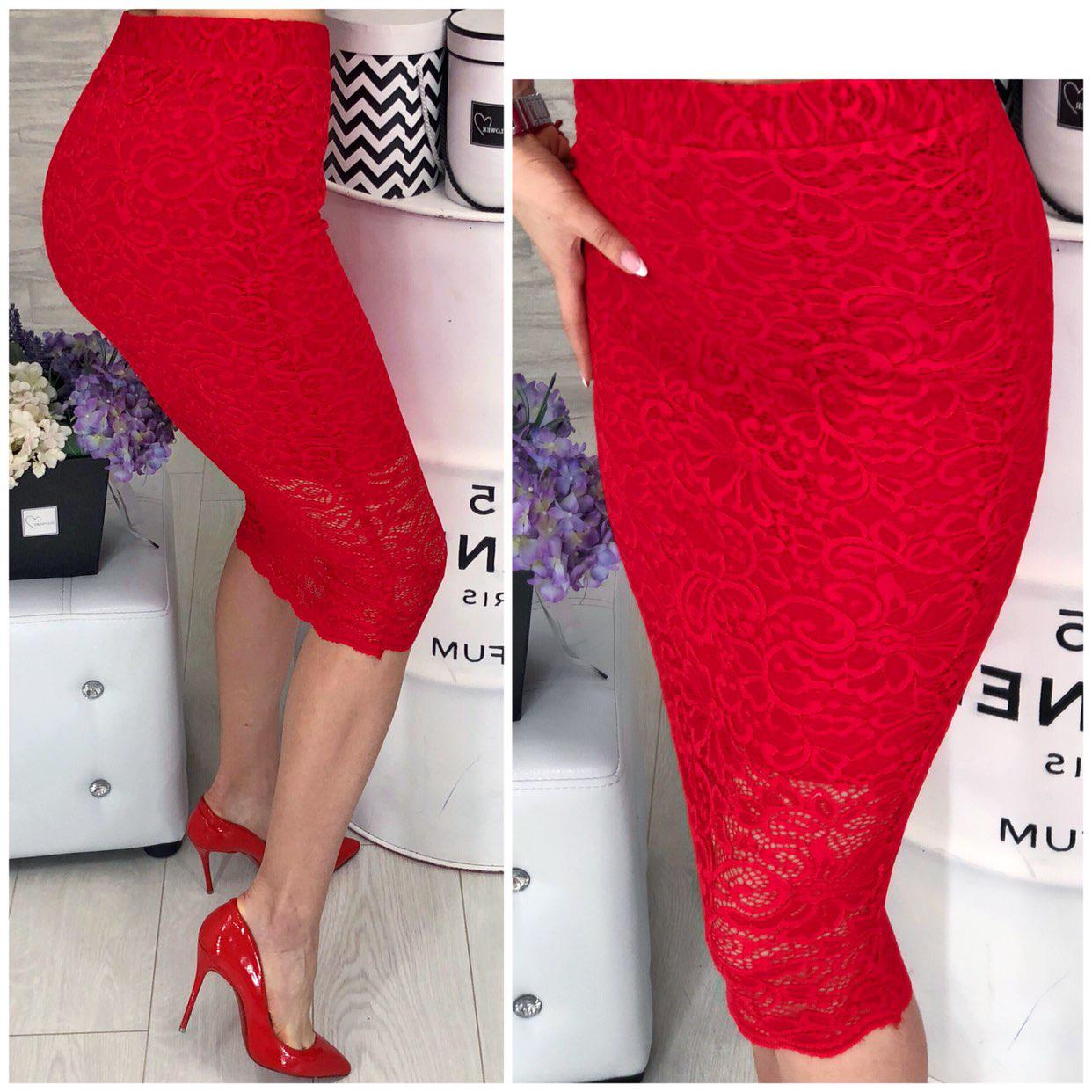 Спідниця-олівець, тканина гіпюр (арт 814), червона