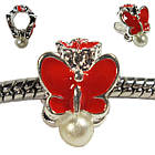 Намистина Шарм13 мм Отвір 5 мм Метелик Червона з Перлиною, Емаль, Метал, Фурнітура для Браслета, фото 6