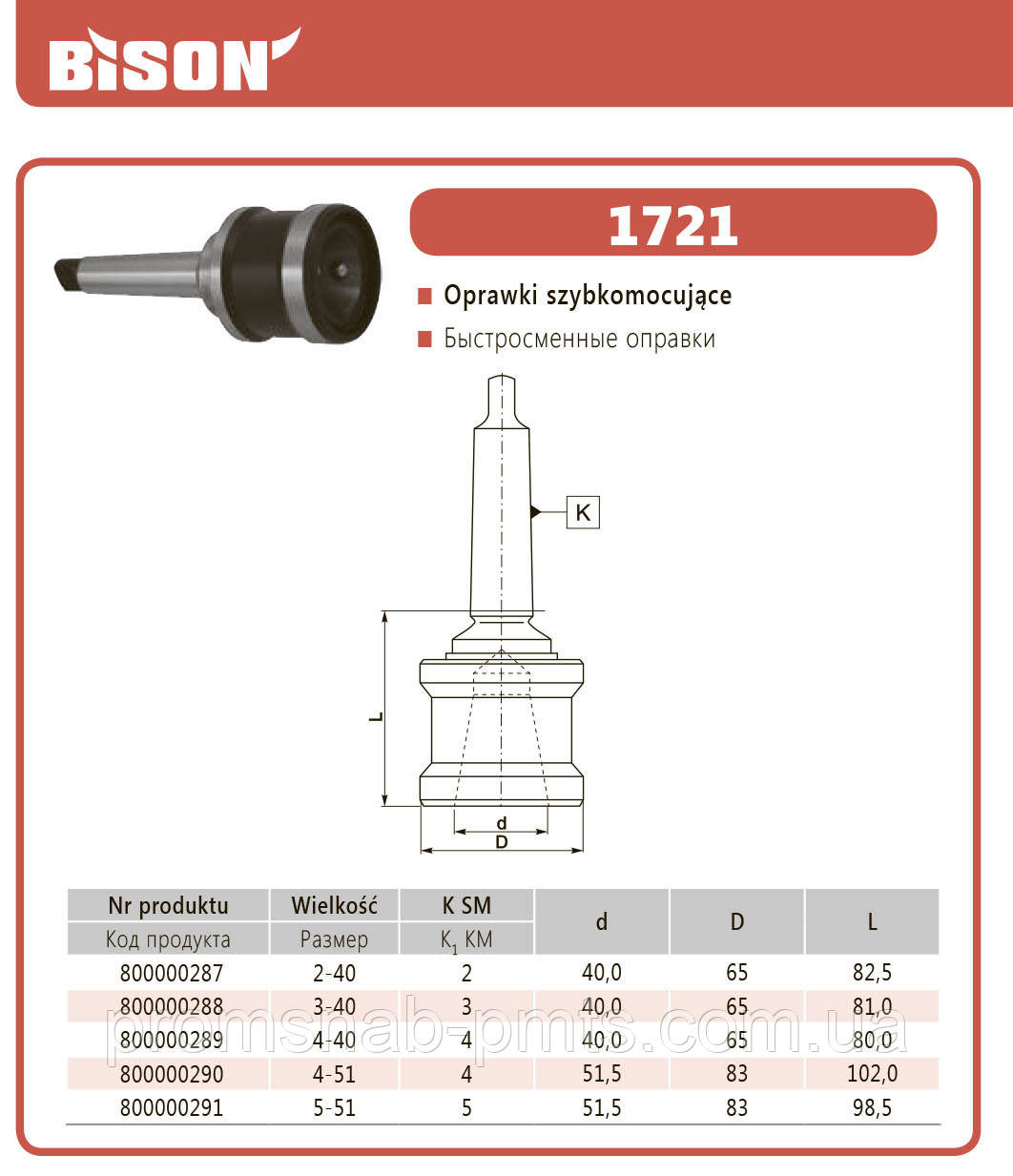 Патрон швидкозмінний 1721-3-40 (Оправка швидкозмінна) DIN 228 Bison-Bial