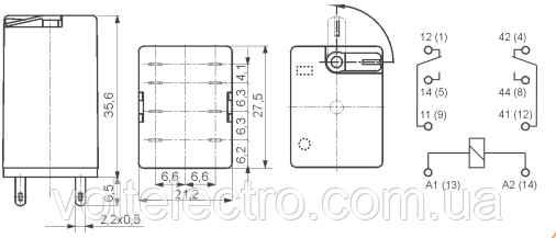 Промежуточное реле под цоколь ERM4-230AC 4p (6А, АС1, 4 контакта) - фото 4 - id-p53396254