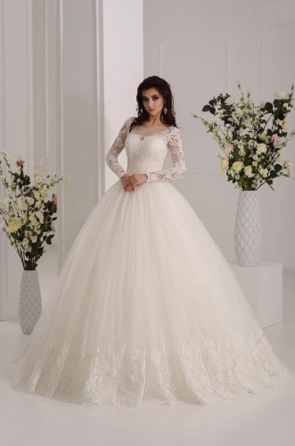 Пышное свадебное платье с длинными кружевными рукавами - фото 2 - id-p696043460