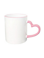 Кухоль керамічний для сублімації кольоровий із кольоровою ручкою у формі серця й обідок (колір рожевий)