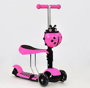 Триколісний самокат Best Scooter А 24666 - 1010 Божа корівка 3в1. З сидінням і кошиком. Світяться колеса, фото 2