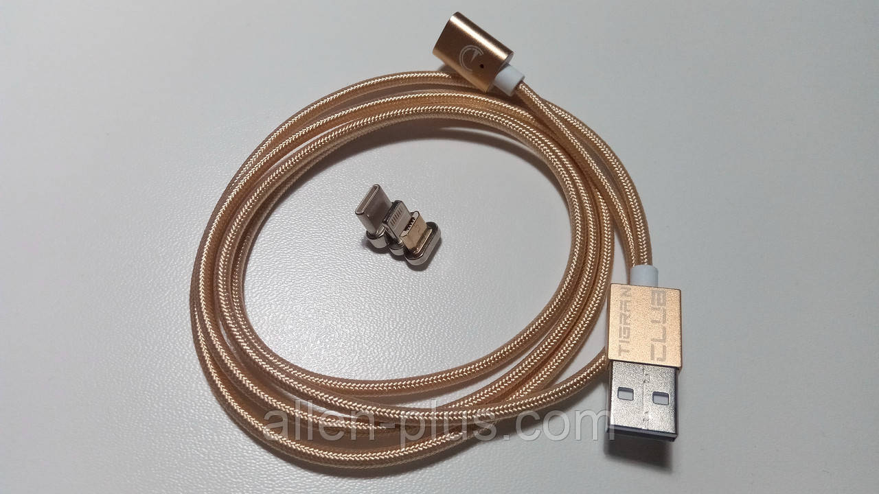 Tigran Club Манітний кабель USB 3 в 1 (Micro-USB/USB Type-C/Lightning) Gold