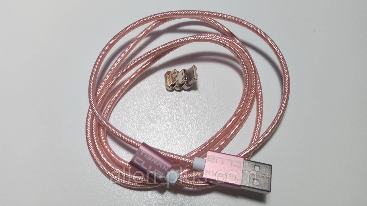 Tigran Club Магнітний кабель USB 3в1 (Micro-USB/USB Type-C/Lightning) Pink, BOX (Гарантія 12 міс, коробка)