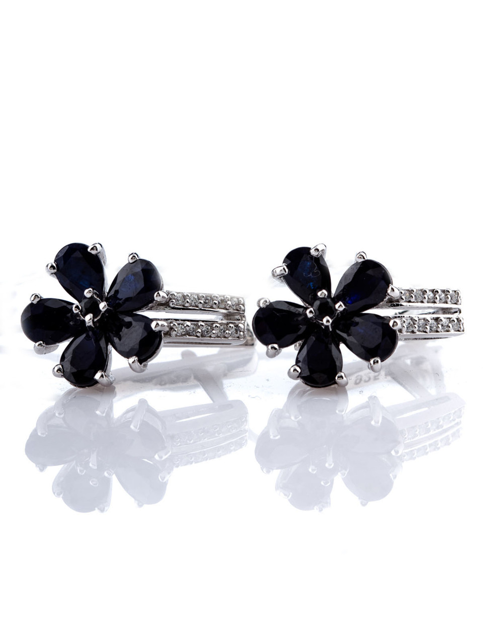 Сережки срібні із сапфіром "Квіти" FJ-128, фото 1