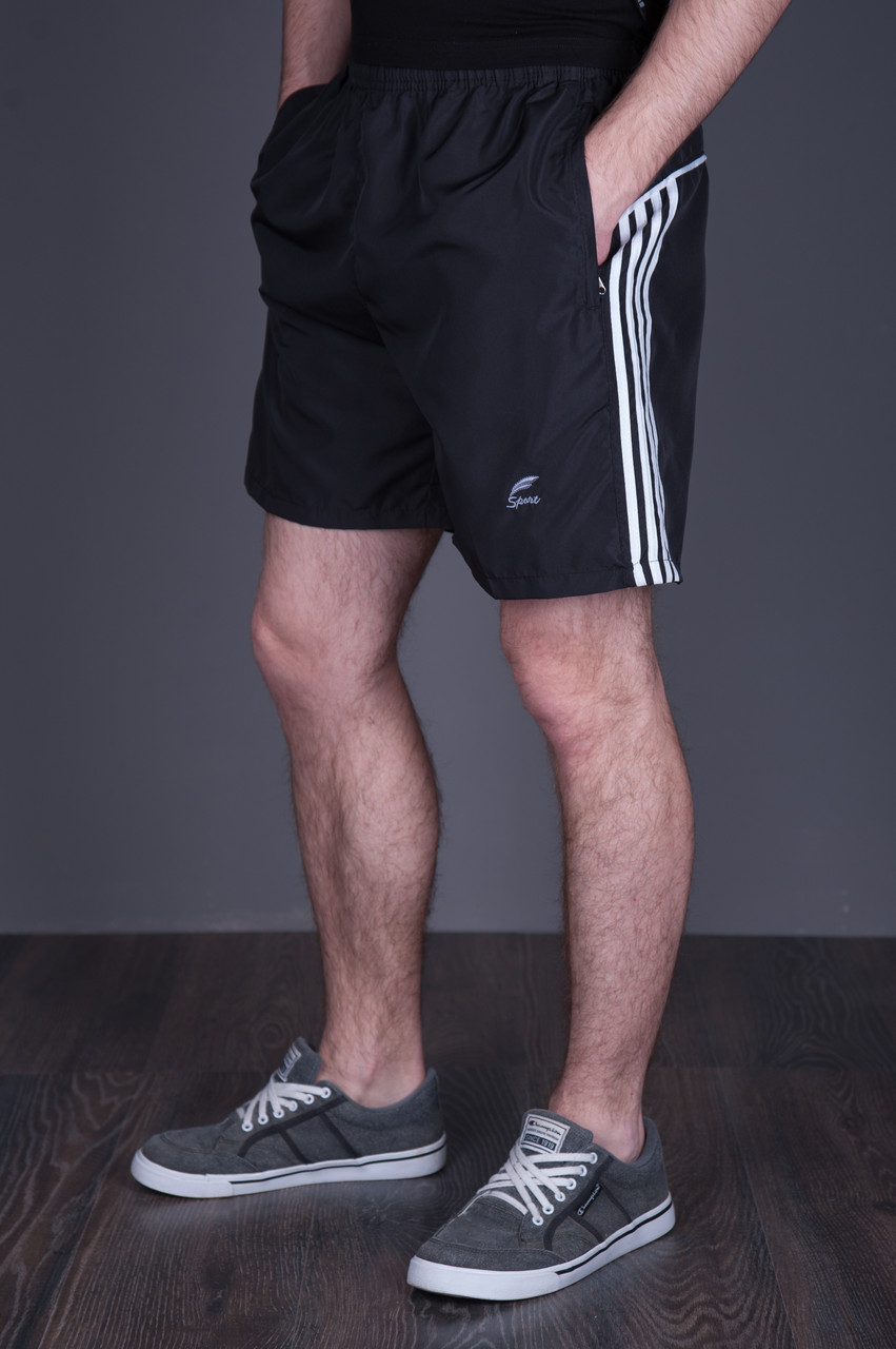 Чоловічі шорти великого розміру (плащівка), чорного кольору з білими полосами. - фото 1 - id-p696734916