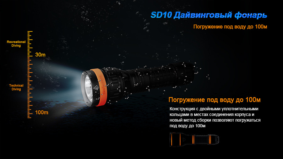 Фонарь для подводной охоты и дайвинга Fenix SD10 Cree XM-L2 - фото 3 - id-p53501582