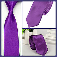 Стильный и модный детский однотонный атласный галстук №12 фиолетовый