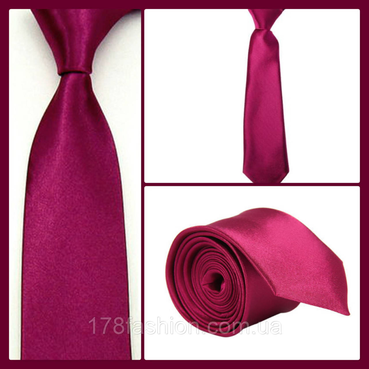 Стильна та модна дитяча однотонна атласна краватка No13 сливовий, фото 1