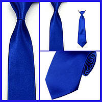 Стильный и модный детский однотонный атласный галстук №25 синий