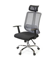 Офісне крісло для персоналу з підголовником і ергономічною спинкою з сітки СІТІ СН ANF сіра тканина