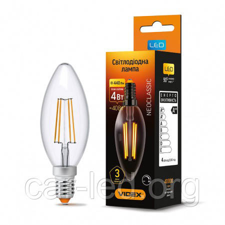 LED лампа VIDEX C37FD 4W E14 4100K 220V с диммером