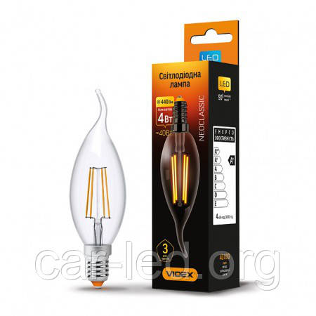 LED лампа VIDEX C37Ft 4W E14 4100K 220V