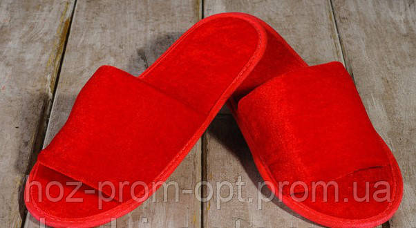 Тапочки Гостевые EURO TEXTILE Велюровые (открытый Мыс) Красные для Дома ...