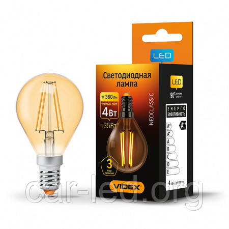 LED лампа VIDEX G45FA 4W E14 2200K 220V бронза