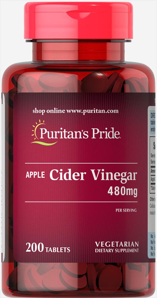 Яблучний оцет, Apple Cider Vinegar 480 mg, Puritan's Pride, 200 пігулок