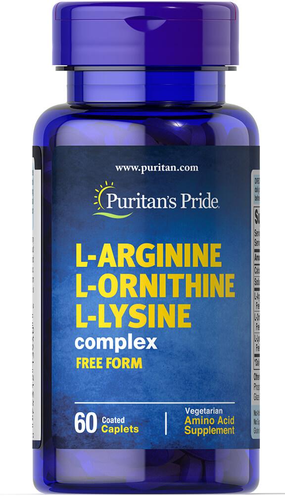 Л-Аргинин L-Орнитин Л-Лізин, L-Arginine, L-Ornithine L-Lysine, Puritan's Pride, 60 таблеток