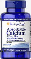 Кальцій плюс Магній і вітамін Д, Calcium 600mg + Magnesium 300mg Vitamin D 1000iu, Puritan's Pride, 60 капсул