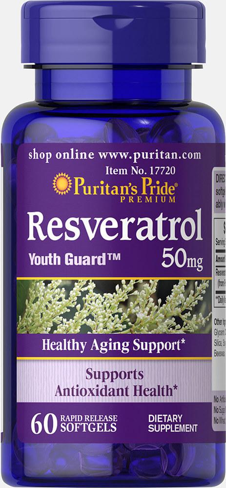 Ресвератрол, Resveratrol 50 mg, Puritan's Pride, 60 капсул