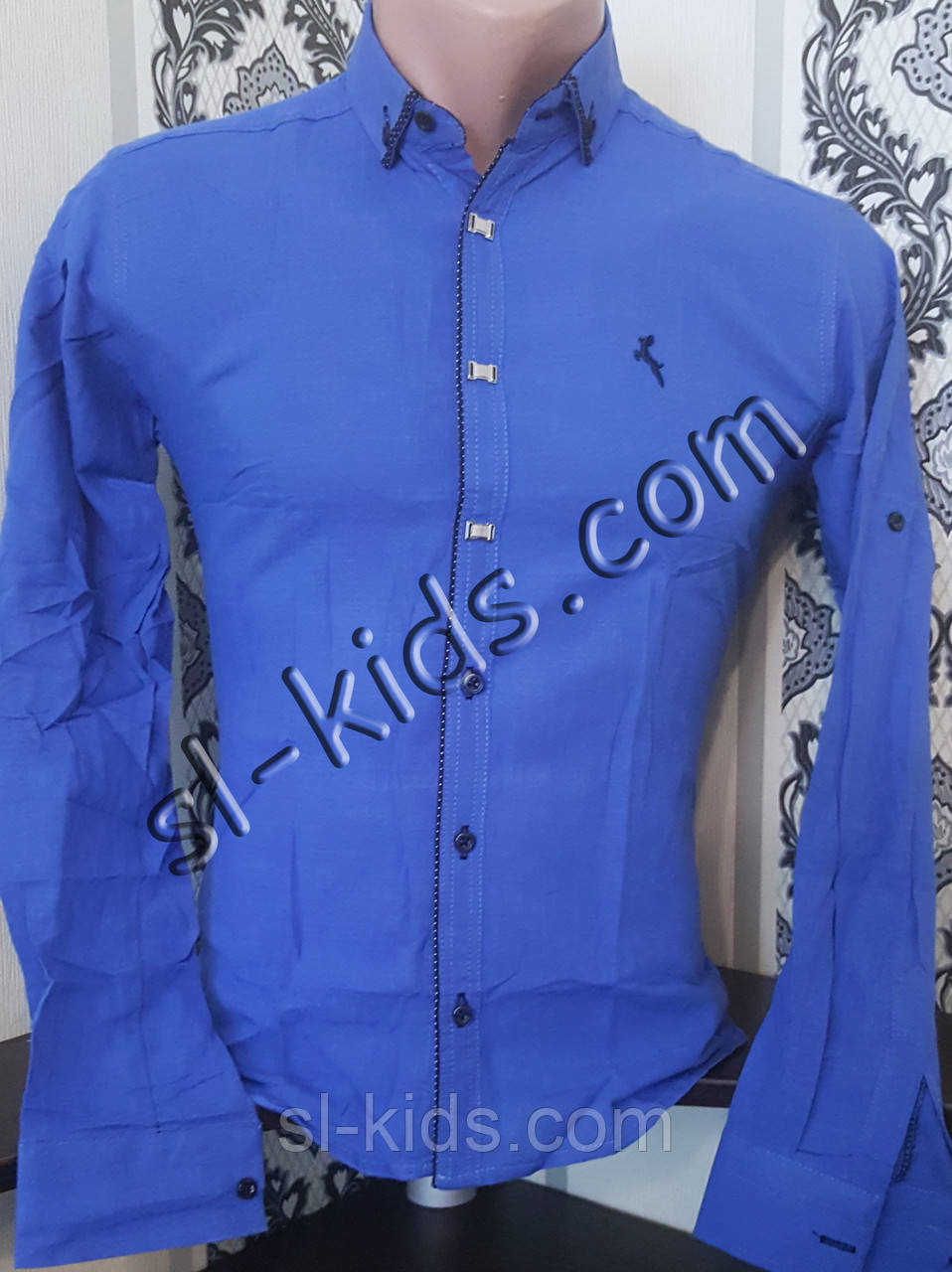 Стильна сорочка для хлопчика 11-15 років (опт) (синя) (пр. Туреччина)