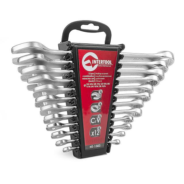 Набір ключів комбінованих 12 од. дюймових 1/4"-15/16" INTERTOOL HT-1303