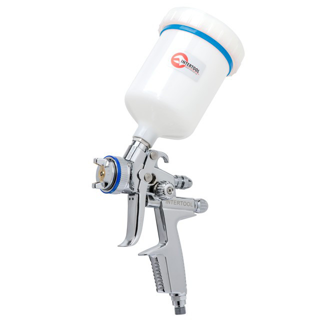Фарбопульт пневматичний HVLP II, професійний, форсунка: 1,3 мм, верхній пластиковий бачок: 600 мл, 2 бар INTERTOOL PT-0105