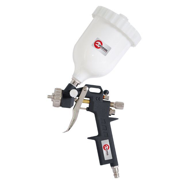 Фарбопульт пневматичний HP, форсунка: 1,5 мм, верхній пластиковий бачок: 600 мл, 3 регулювання, 5 бар INTERTOOL PT-0210
