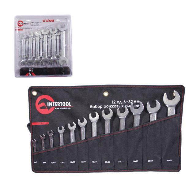 Набір ключів ріжкових 12шт. 6-32мм, Cr-V, покриття сатин-хром, DIN3110, STORM INTERTOOL XT-1103
