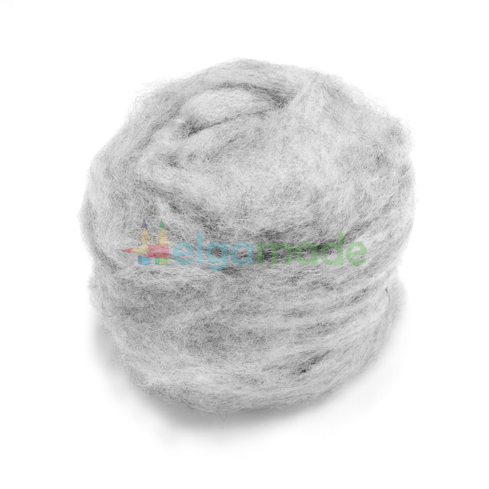 Вовна для валяння меринос Новозеландська, 27 мкм, 50 г, СІРИЙ-МЕЛАНЖ, фото 1