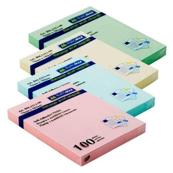 Папір для нотаток із липким шаром, 100 л, 76x76 мм, асорті / Buromax