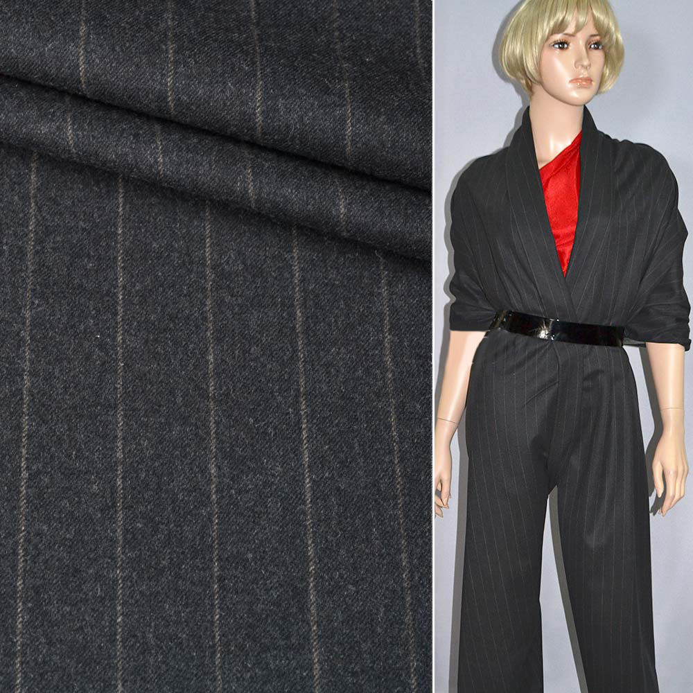 Вовна костюмна в смужку бежеву сіра, ш.150