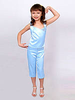 Костюм детский для девочки летний капри с топом М -637 рост 158 голубой тм "Попелюшка"
