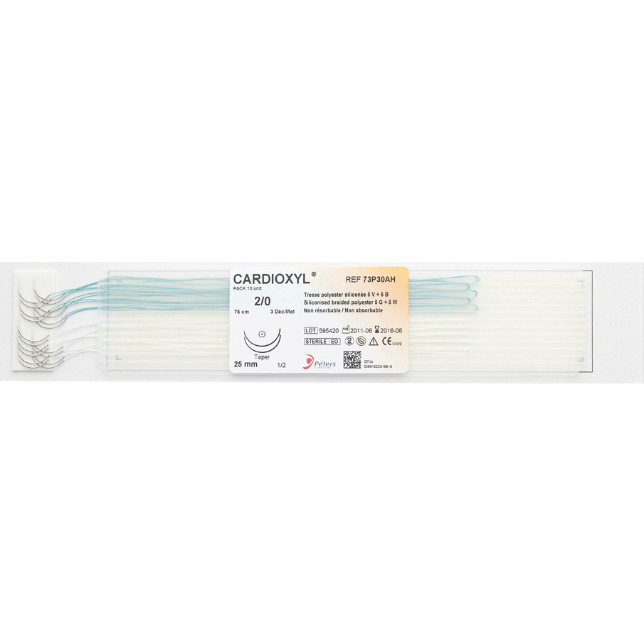 Нитка, що не розсмоктується, CARDIOXYL (Етібонд) 2/0, кол/ріж 2*25мм,1/2, 90см, біла, 1шт.