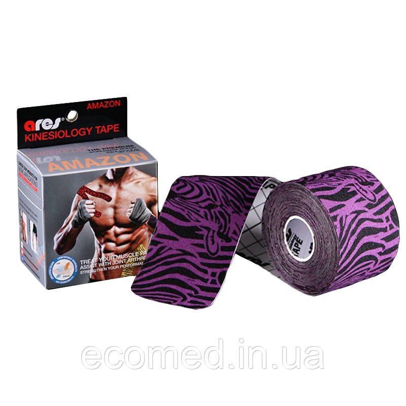 Кінезіо тейп Ares Amazon Zebra Чорно-фіолетова зебра 5см * 5м, фото 1