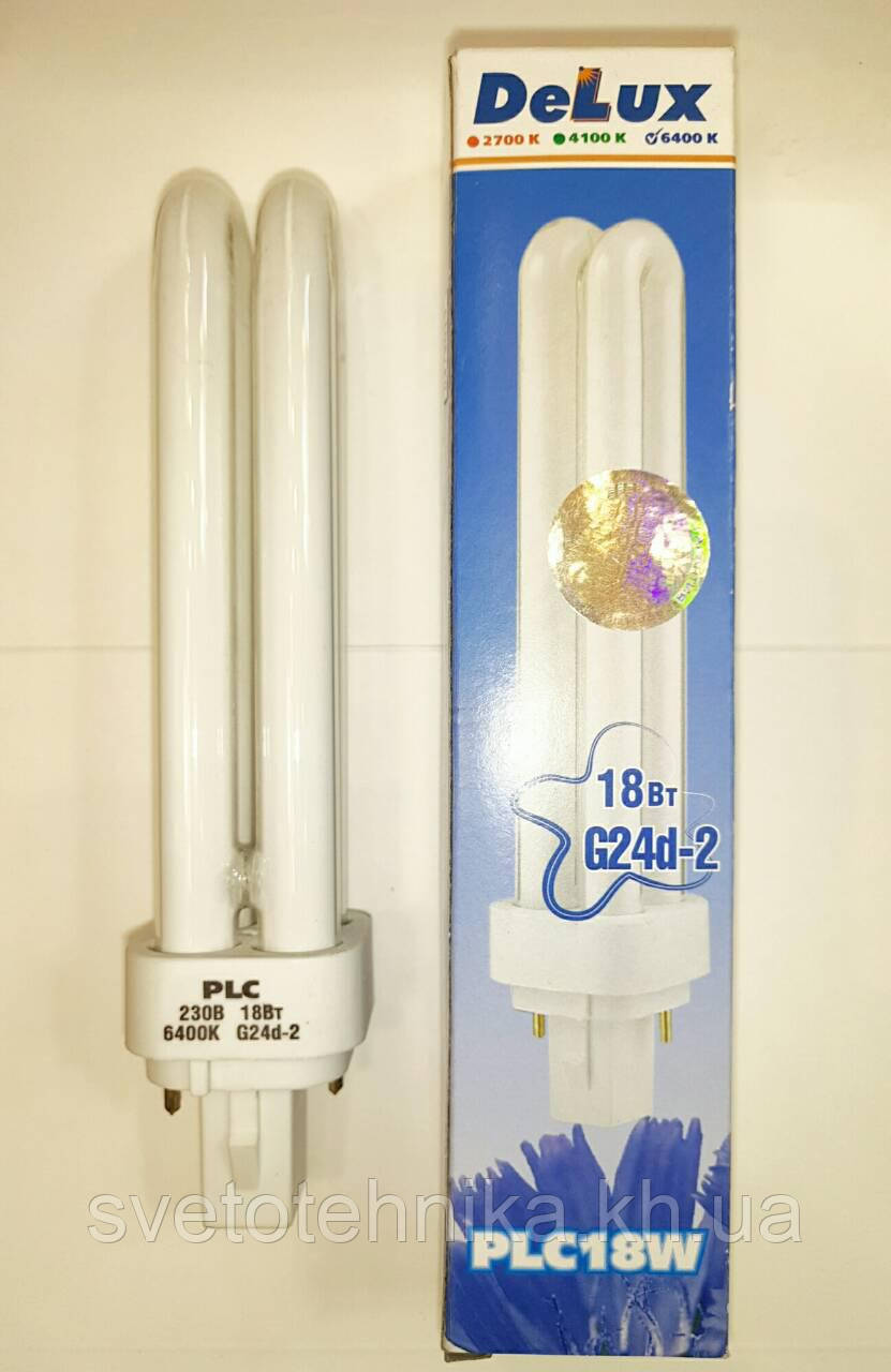 Люмінесцентна лампа енергозберігаюча Delux PLС 18W G24d-2 6400K 220v