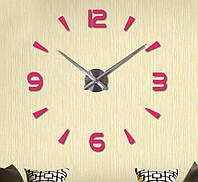 Настенные часы 3D Большие "Delta" - 3Д часы наклейка с зеркальным эффектом, необычные настенные часы стикеры Розовый