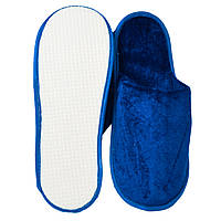 Тапочки для дому та офісу велюрові відкриті з антиковзною підошвою (колір синій)