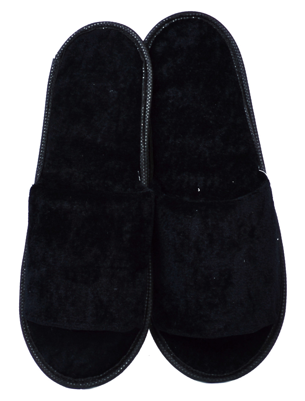 Тапочки для дому та офісу велюрові відкриті з антиковзною підошвою (колір чорний), фото 1