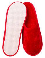Тапочки для дому та офісу закриті велюрові з антиковзною підошвою (колір червоний)