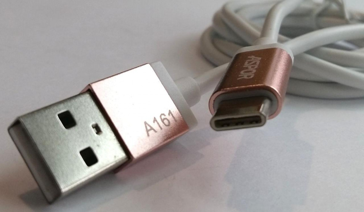 Type-C кабель Aspor A162 30 см Синій, срібло., фото 1