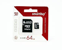 Карта памяти MicroSDXC 64Gb Class10 Smartbuy с переходником