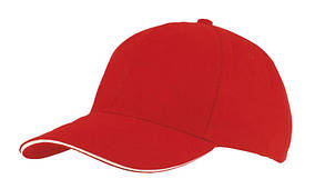 Кепка-сендвіч шестипанельная Brushed Cotton Cap, червона з білою вставкою, від 10 шт